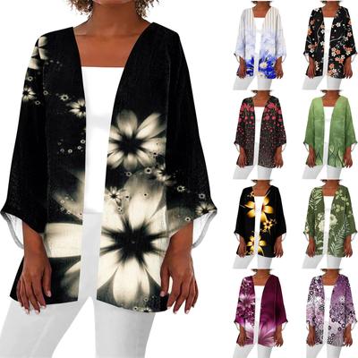 Женская повседневная модная легкая куртка средней длины с принтом в стиле ретро, ​​кардиган