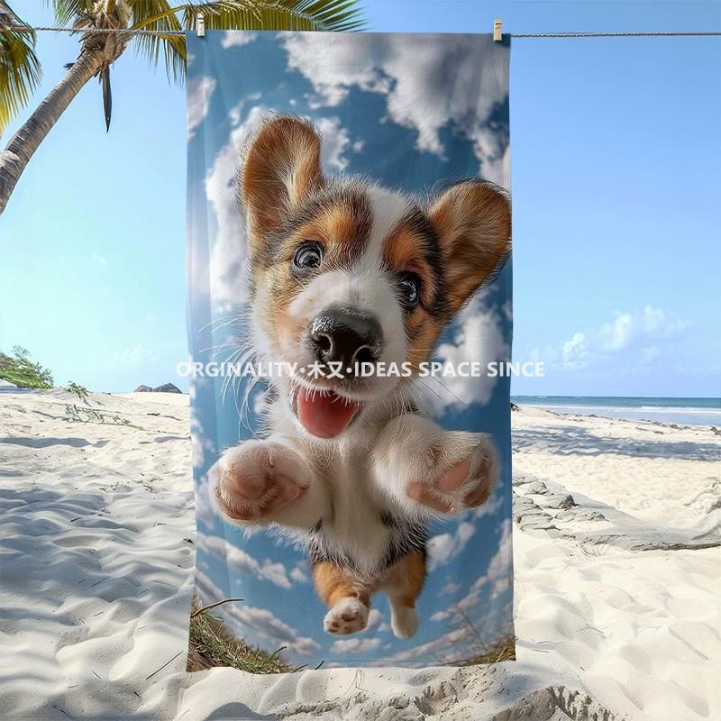 Cute Flying Corgi Beach Towel Patterned Sunscreen And Windproof Suitable For Swimming Pool Camping Travel