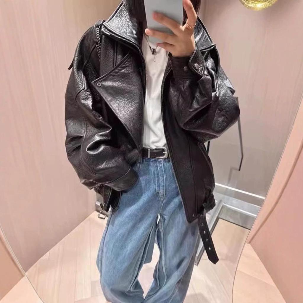 Bubble PU Leather Jacket with Cotton-Padded Lining - Oversized Biker Style for Autumn/Winter