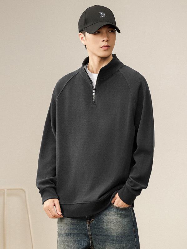 Men's Retro Half-Zip Hoodie: Trendy, Loose-Fit Stand Collar Pullover