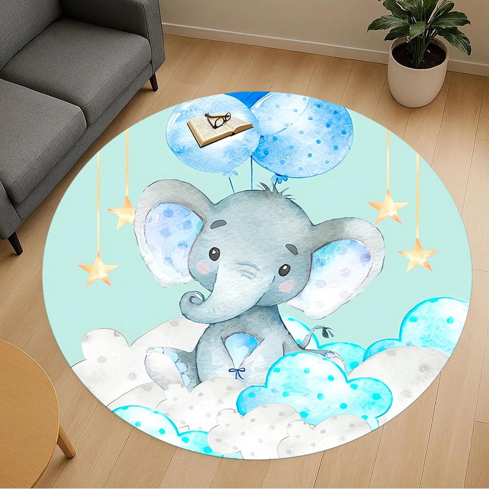 1pc Elephant Clouds Round Chair mat Area Rug - Non-Slip, Floor Mat for Office, Bedroom, home decor Christmas Gift p0811183