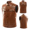 Men's Casual Multi Pocket Standing Neck Fashion Trend Leather Vest Coat Top Large Fashion Punk