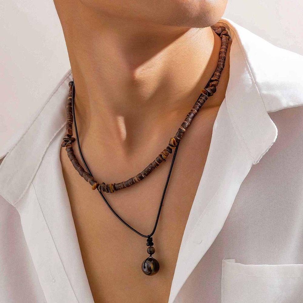 Pine Stone Double Layer Necklace Pendant Sweater Chain Fashion Necklaces for Men Men