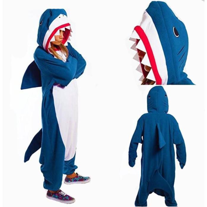 Shark Pijama Winter Warn Animal Cosplay Polar Fleece Kigurumi Onesie Pajamas for Men and Women Autumn