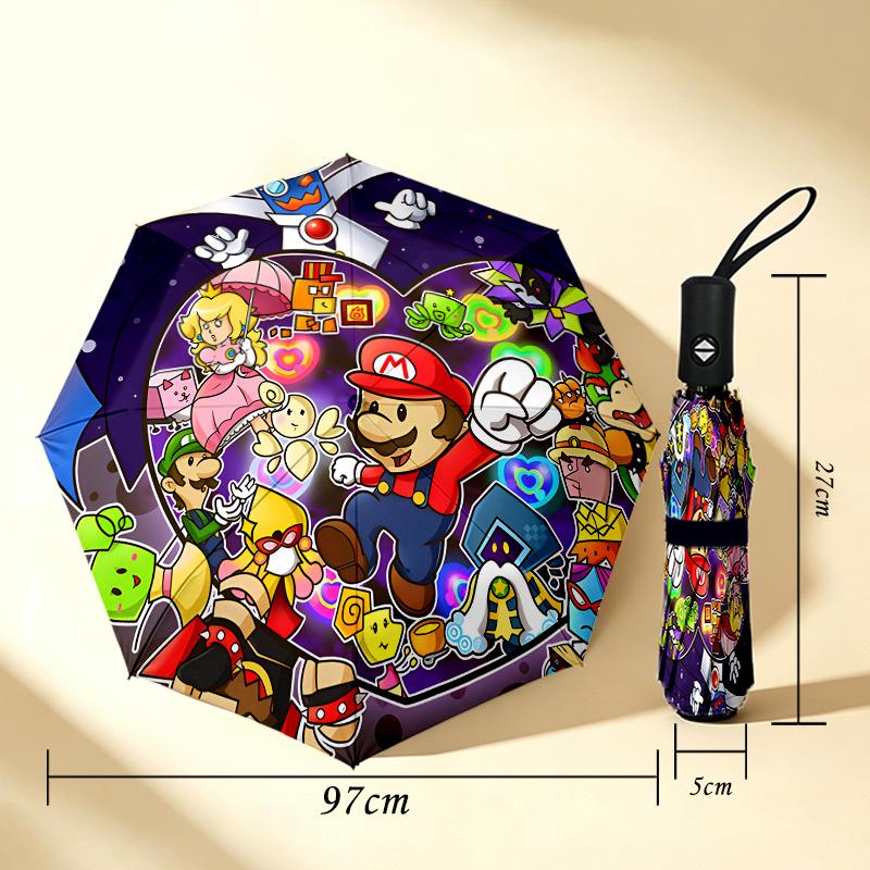 Super Mario World 8 Ribs 3Fold Black Glue Uv Protection Umbrella Sun Protection Rainproof Compact Folding Umbrella For Travel Daily Use C923222