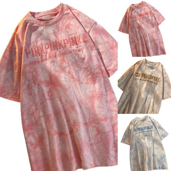 Женская футболка с вышивкой Tie Dye и буквами, футболка большого размера с круглым вырезом и круглым вырезом в стиле хип-хоп, уличная одежда