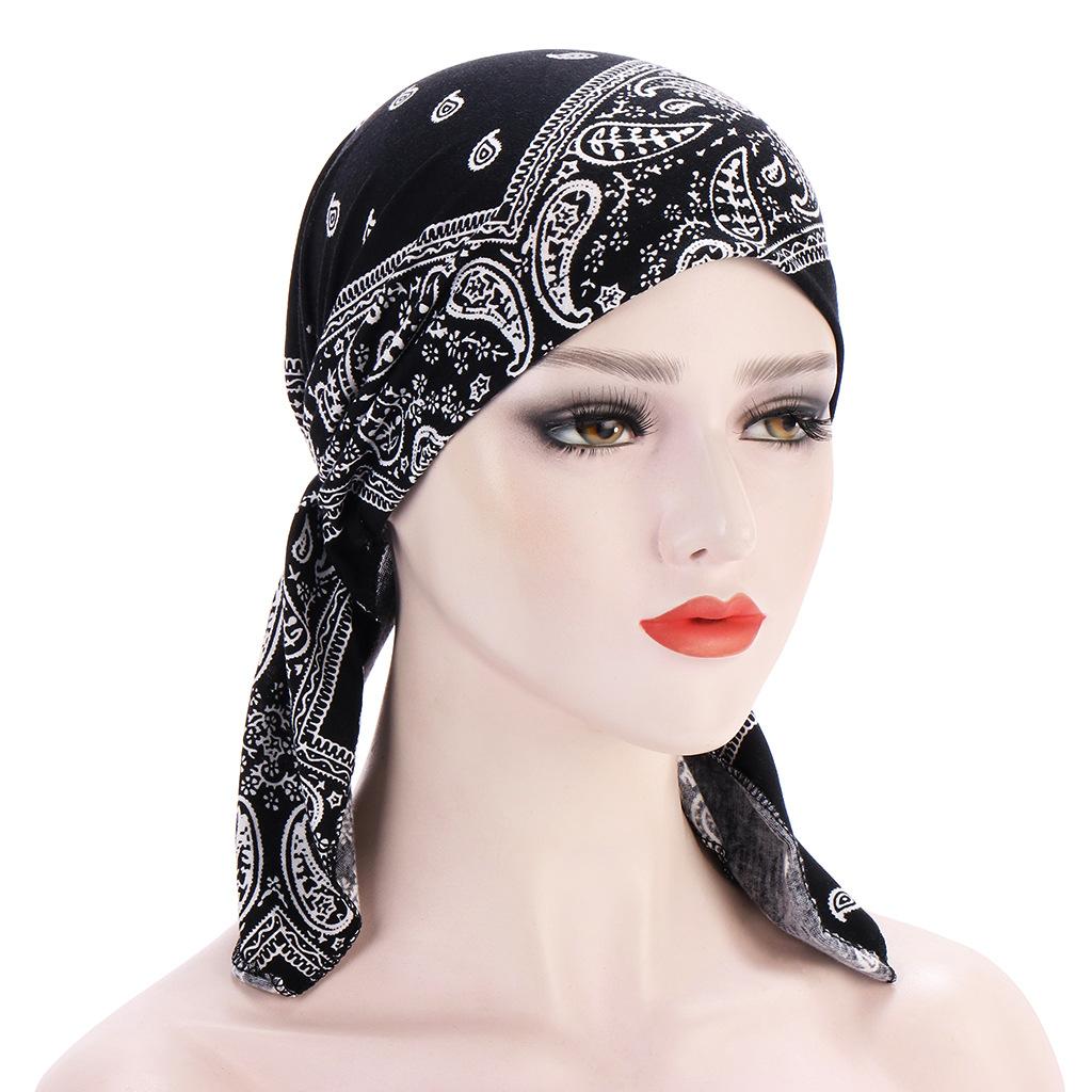 Woman Elastic Scarf Towel Hat Ladies Print Cashew Feather Cancer Chemotherapy Hat Bag Head Cap