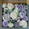 Roses Artificial Flowers Purple Bouquets Box Set Fake Flower with Stems for DIY Bridal Wedding Shower Party Table Centerpieces Home Decor