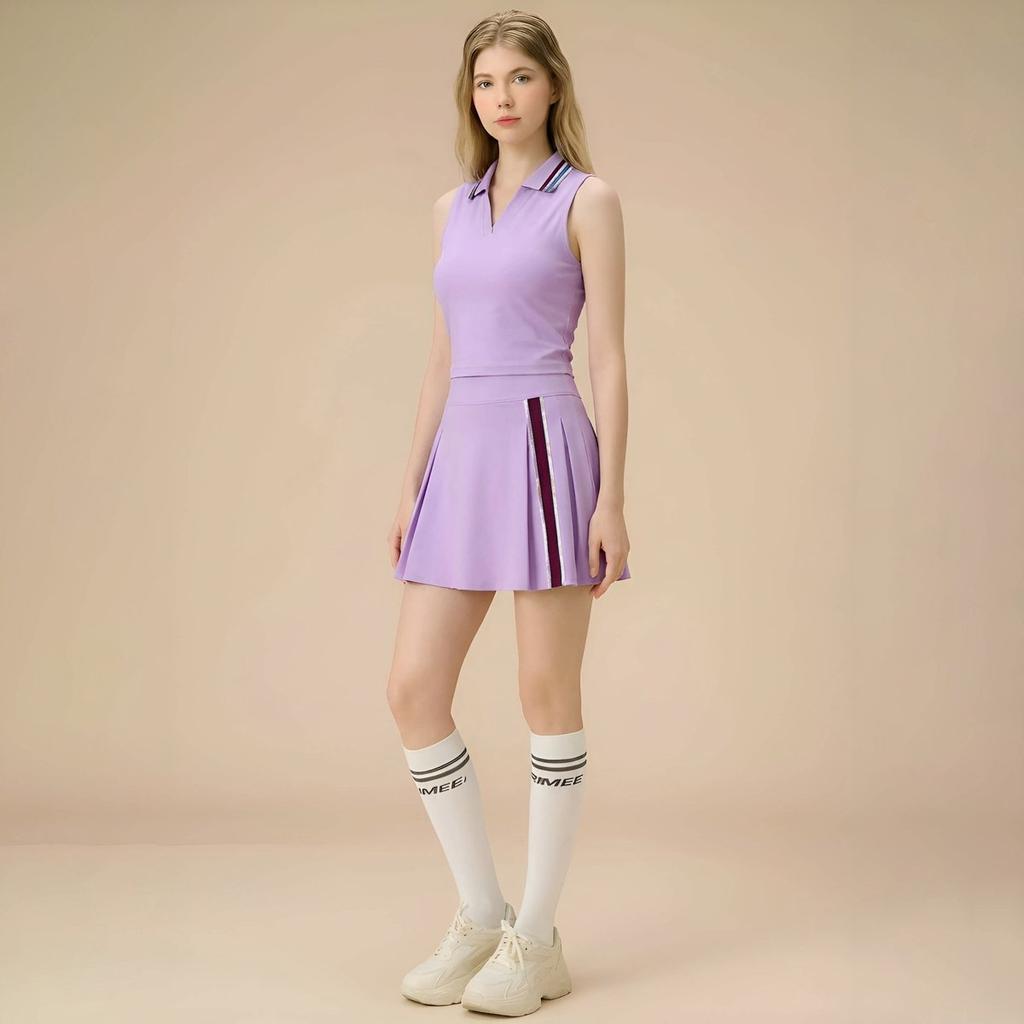 Women's 2026 Athletic Skirt Set with Polo Top – Quick-Dry, Contrast Trim, Anti-Exposure Design for Tennis, Badminton & Golf