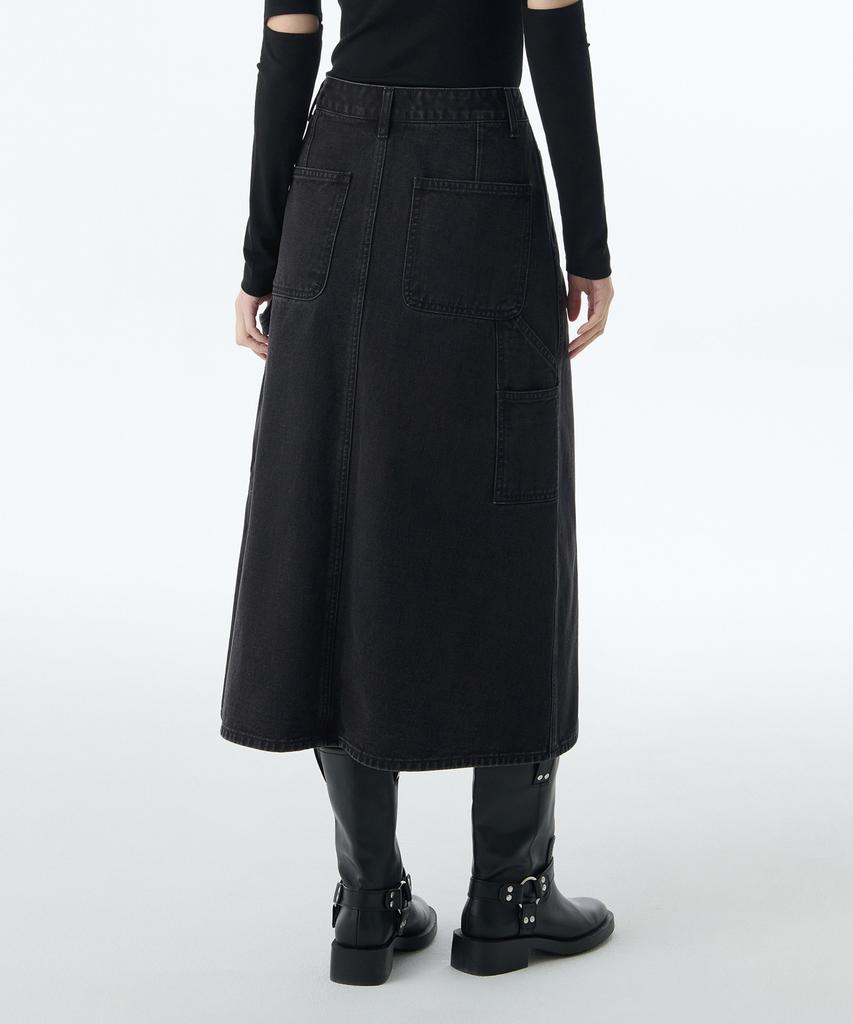 Musinsa Standard Woman Women'S Denim Carpenter Long Skirt [Washed Black]