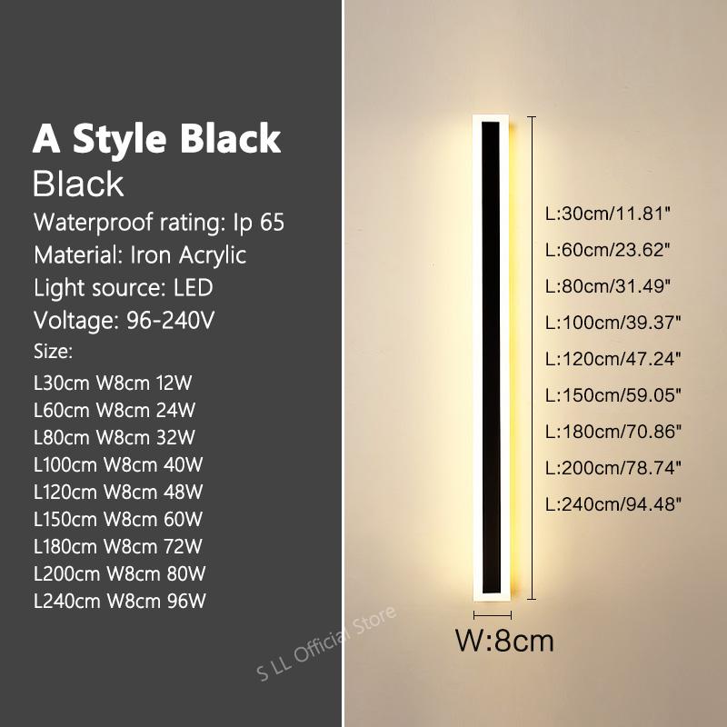 Modern Waterproof outdoor Long Strip LED wall lamps IP65 Aluminum Wall Light Garden porch Sconce Lights 110V 220V wall washer