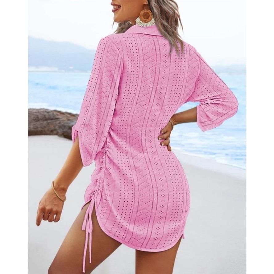 YYFS Женская мода лето весна однотонный принт с коротким рукавом и v-образным вырезом свободная талия повседневные платья