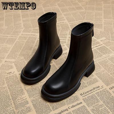 Женские классические ботильоны из искусственной кожи с круглым носком, боковой молнией, плоским каблуком и толстой подошвой