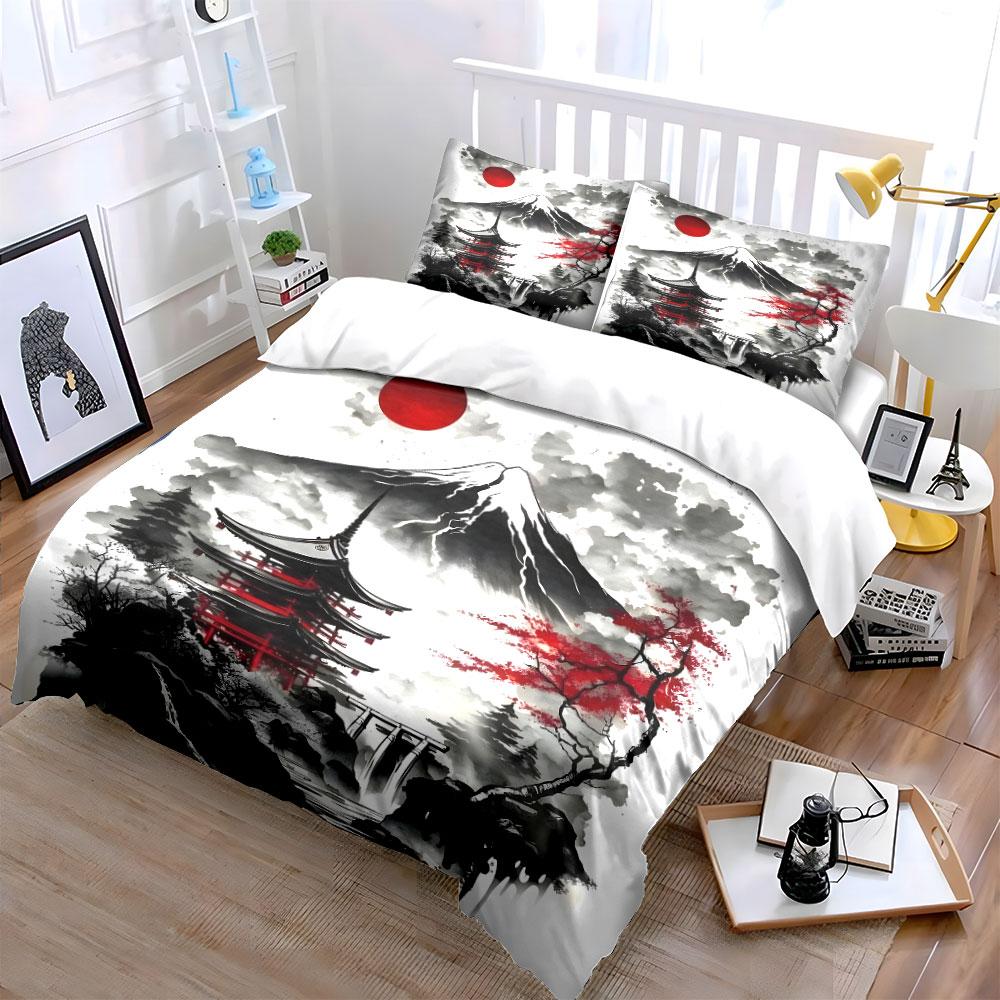 Red Sun, Snow Mountain, Traditional Pagoda Bedding Set for Kids Luxury Gift 3pcs Digital Print Comforter Set Soft Comfortable