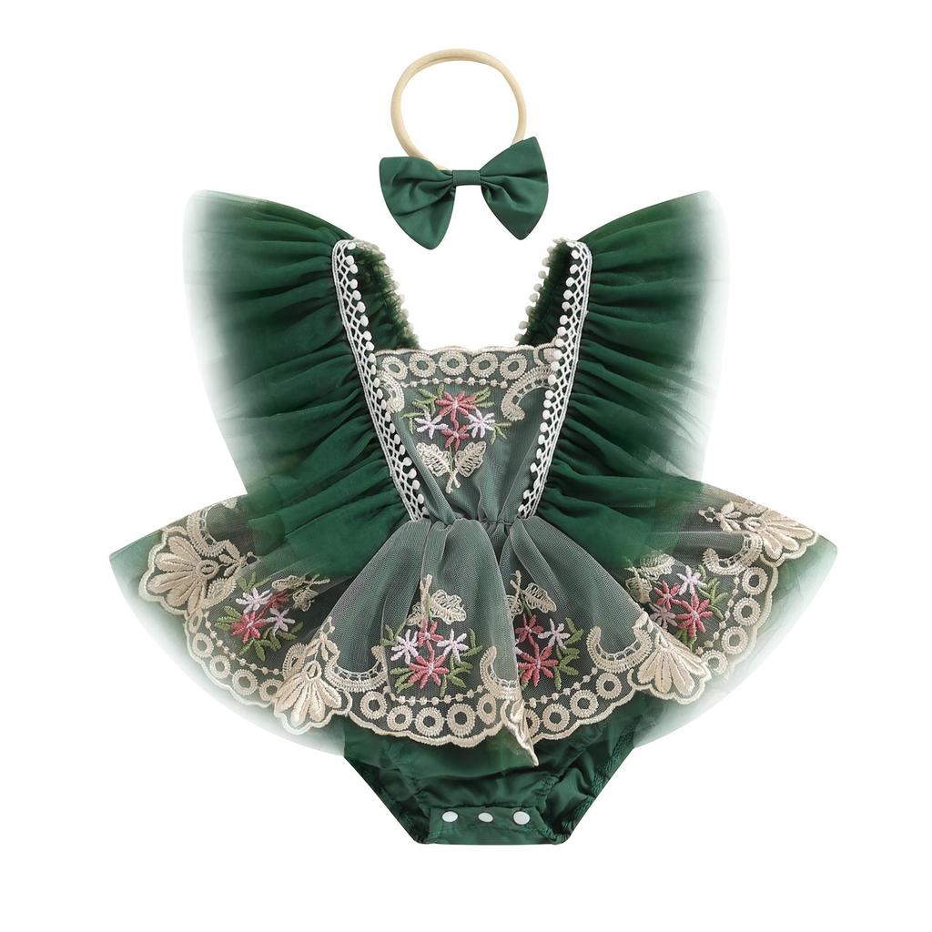 Наряд для новорожденных девочек 3, 6, 12, 18, 24 месяцев, тюлевой комбинезон с цветочной вышивкой и рукавами-крылышками, платье в стиле пэчворк с бантом, летняя одежда