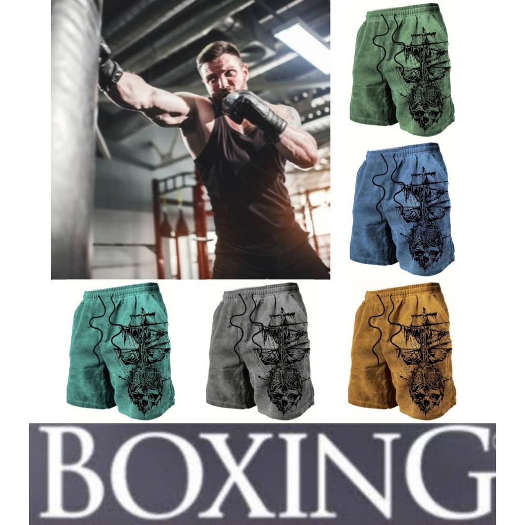 Boxing Shorts Pants 3D Print Training Retro Pirate Ship Ghost Skull Boat Unisex Men Women Quick Dry Fitness Gym Sport Workout Casual Streetwear