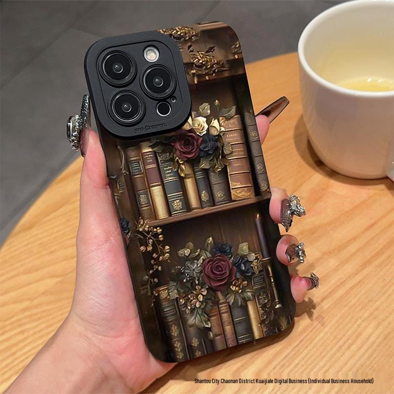 Ретро Книжная полка Арт Чехол для iPhone: Совместим с iPhone 13 Pro Max, 12, 11, 14, 15, 16 - Мягкий чехол