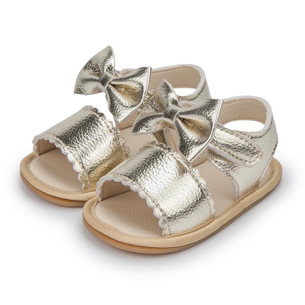 2025 Summer Bow PU Baby Girl Sandals - Korean Style Cute Solid Color Walker Shoes
