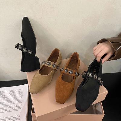 Туфли Мэри Джейн женские весна 2025 корейская версия новые квадратный носок толстый каблук с пряжкой открытая союзка низкий каблук туфли