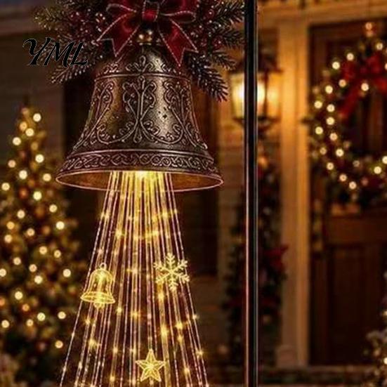 Holiday Garden Stakes Christmas Bell Cascade Solar Light, Stake Light with Warm Glow LED Waterfall Outdoor Lights Effect, Powered Festive Pathway for