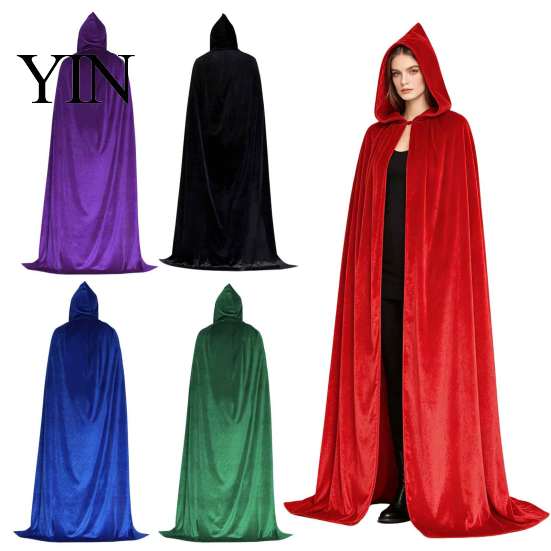 Unisex Hooded Cloak for Halloween Adults Cloak, Velvet Vampire Wizard Cape, Renaissance Masquerade Party Outfit Prop Medieval Costume Witch