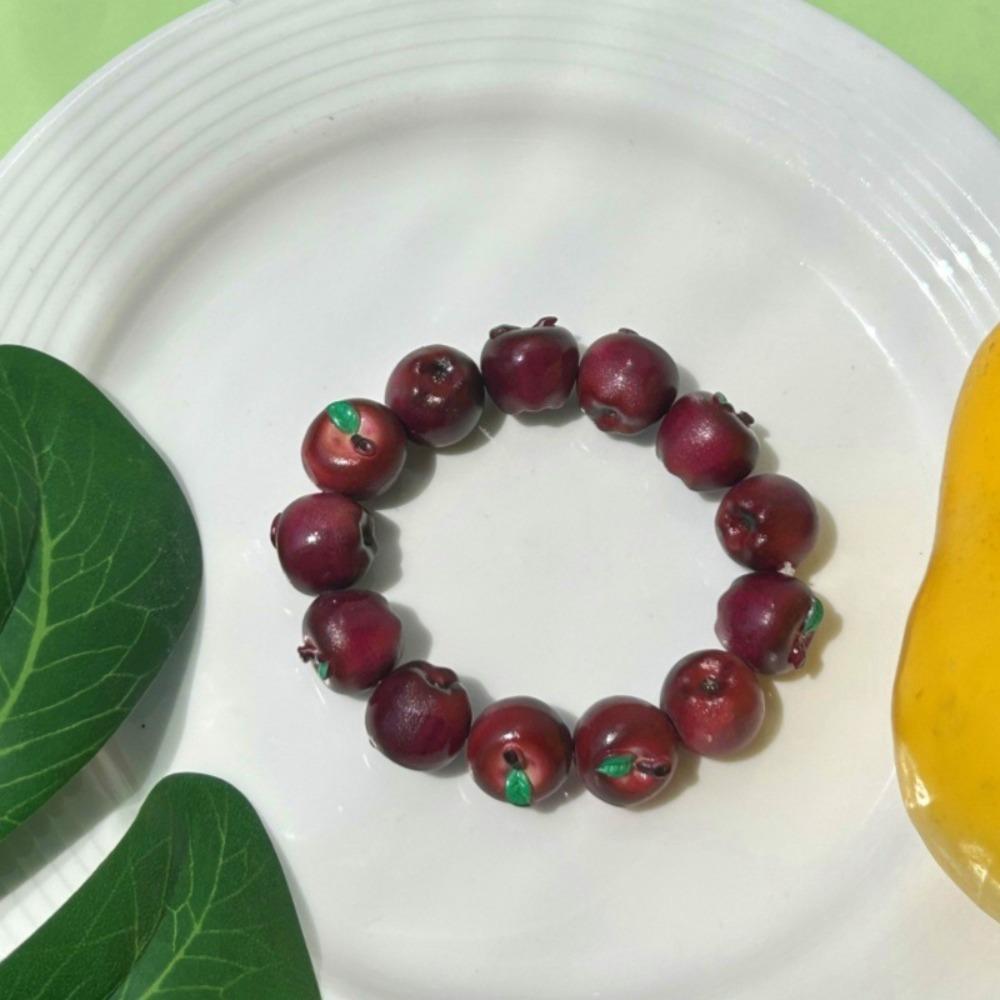 Y2K 3D Fruit Resin Fruit Bracelet Elastic Rope Apple Mangosteen Peach Fruit Beaded Bracelet Multi-color Cartoon Bracelet Summer