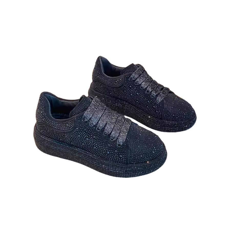 Fashion Luxury Rhinestone Womens Leather Casual Shoes Spring Autumn Originality Flash Woman Sneakers Fashion Non Slip Female Board Shoes