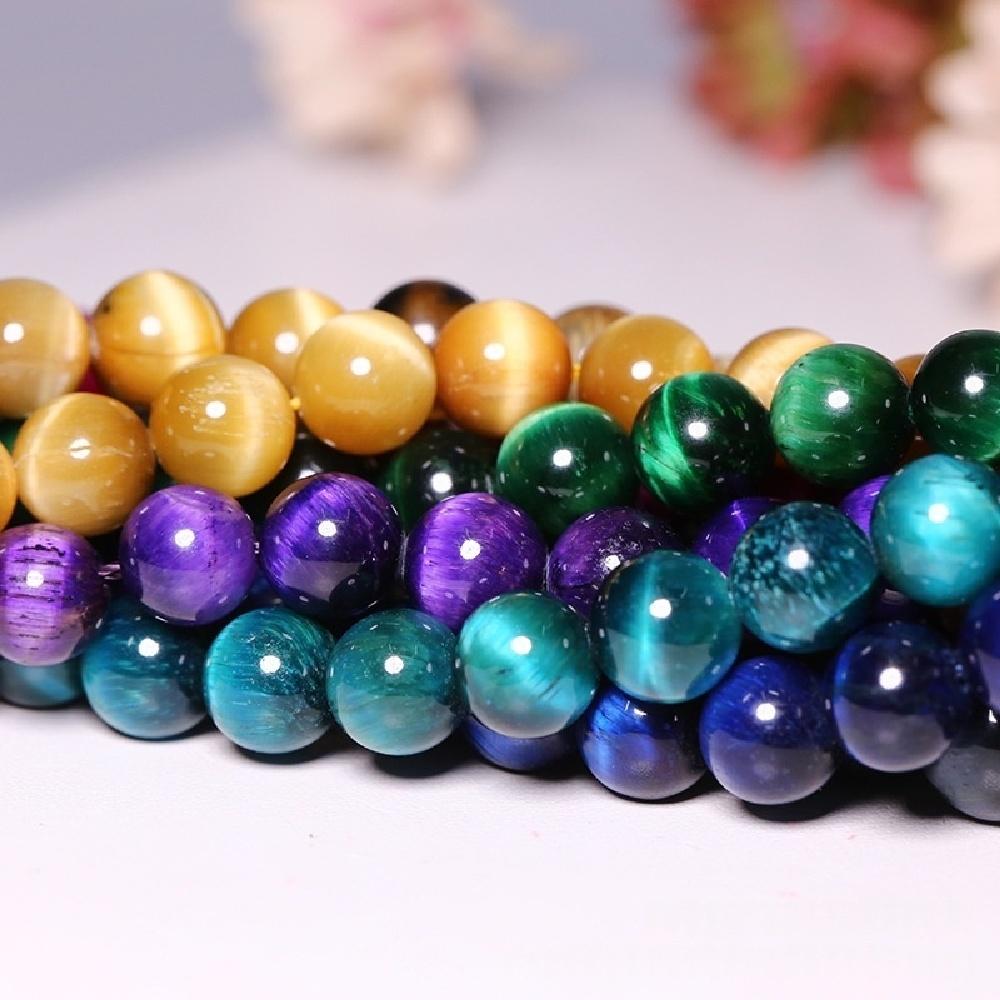 Микс Цветной Тигровый Глаз Натуральный Камень Бусины 15"Нить Гладкие Свободные Разделительные Бусины 4/6/8/10/12мм для Изготовления Ювелирных Изделий DIY Браслеты Аксессуары