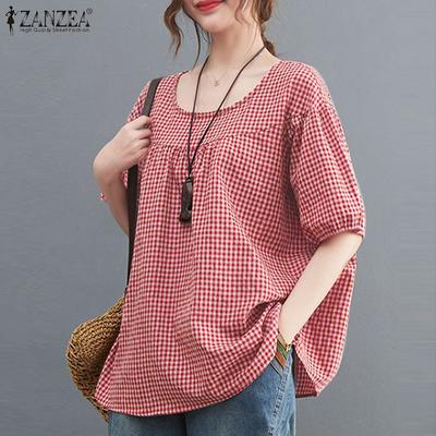 Женская повседневная блузка с круглым вырезом и коротким рукавом с сетчатым принтом