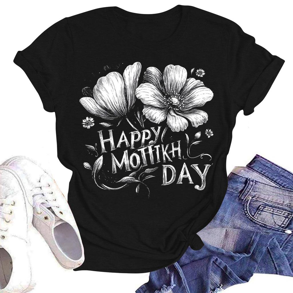 Women's Casual Fashion Street Slim Short Sleeve Mother's Day Printed T-Shirt Top