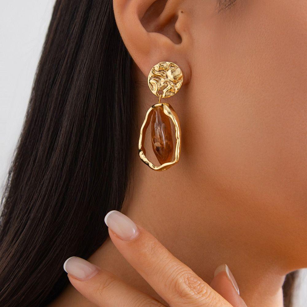Resin Stud Earrings Vintage Square Stone Earrings New Zircon Earrings  Women Jewelry