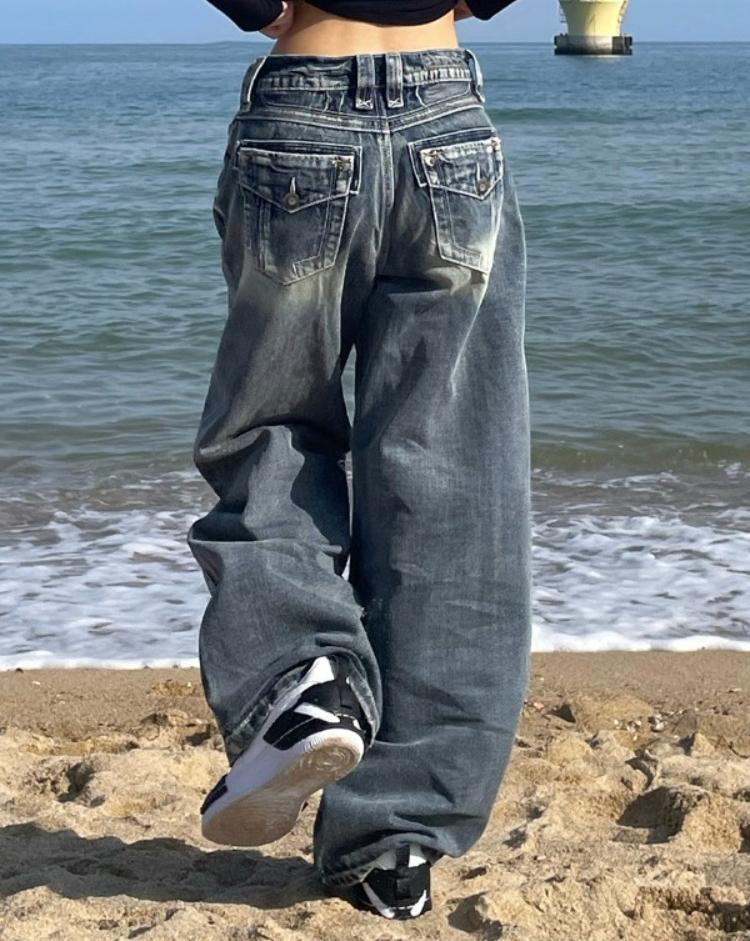 Y2k 2000s Vintage Baggy Jeans Woman Harajuku Streetwear Oversize Denim Pants Korean Style Gyaru Grunge Hip Hop Trousers