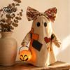 Soft Illuminated Ghost Statue Lighted Vintage Patchwork Ghost, Halloween Light Up Quilted Doll with Pumpkin Fabric Ornament Lantern, Rustic Farmhouse