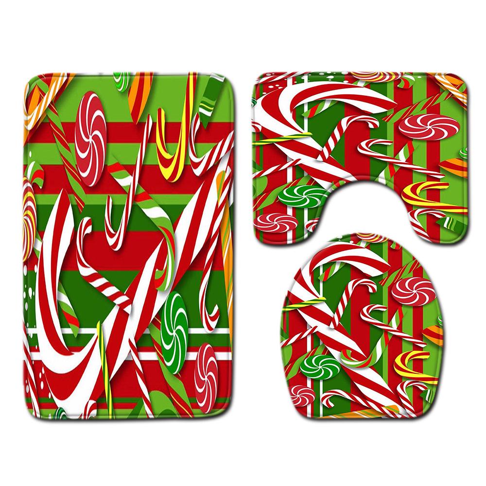 Рождественский коврик для ванной, туалетный трехпредметный набор