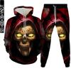 Мужские спортивные костюмы, хип-хоп, панк, череп, огонь, толстовки с 3D принтом, спортивные штаны, костюм, женская уличная одежда высокого качества, большие размеры S-6XL