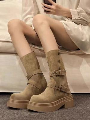 Британские женские новые весенне-осенние одинарные ботинки ретро два в одном средней длины ботинки на толстой подошве черные короткие ботинки