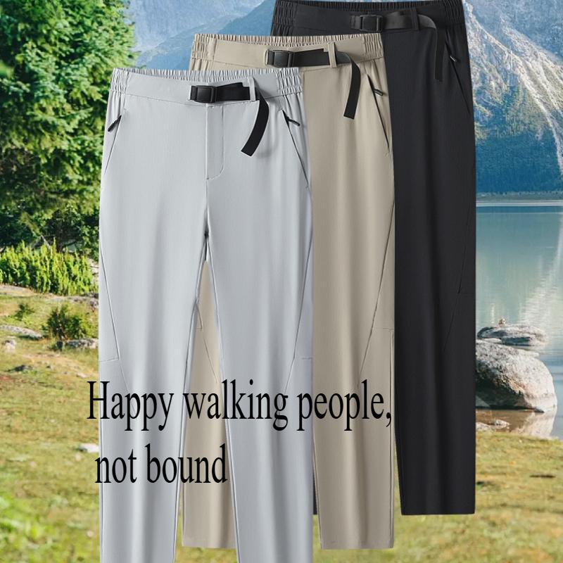 Весна Лето Ледяной шелк Тонкие Деловые Приталенные Прямые Брюки Повседневные Мужские Уличные Эластичные Нейлоновые Легкие Брюки для Гольфа Брюки Карго для Ходьбы