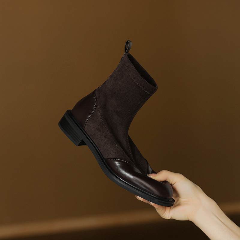 Krazing Po Микрофибра Флок Зима Круглый Носок Размер 33 Ботильоны Челси Размер 43 Молния Высокое Качество Низкий Каблук Ботильоны