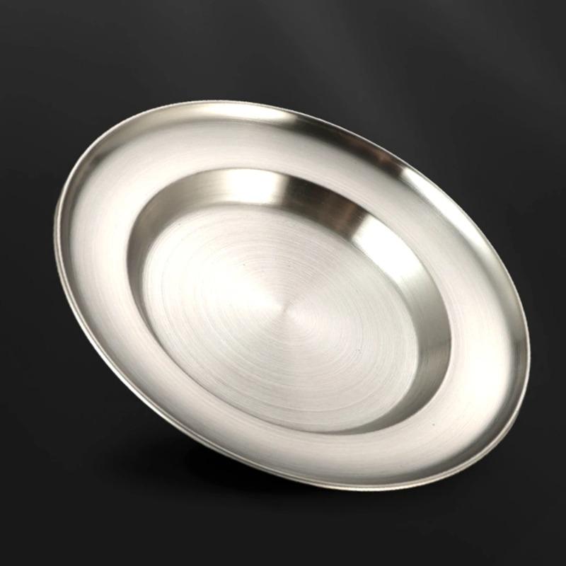 1 шт. Тарелка из нержавеющей стали 8 дюймов Ультрапортативная посуда Металлические обеденные тарелки для детей и малышей Отлично подходит для кемпинга на открытом воздухе, пикника