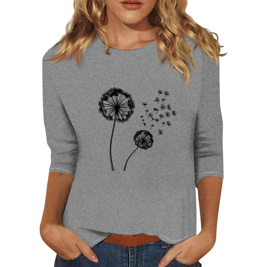 Women's Fashionable Casual Three Quarter Sleeve Printed Collar Pullover Top