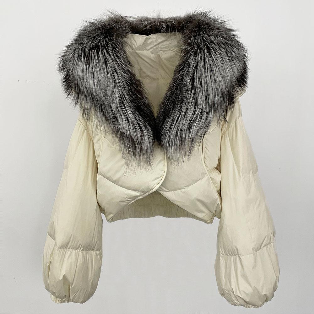 OFTBUY Зимняя модная утолщенная и теплая роскошная пуховая куртка 90% белого утиного пуха женская короткая свободная шуба с меховым воротником