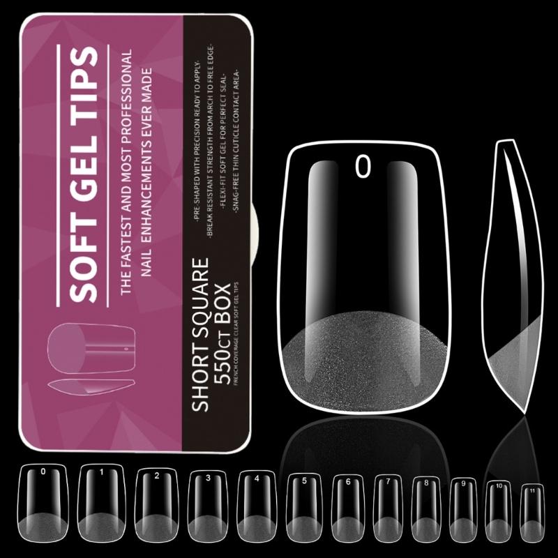 Средние миндалевидные гелевые типсы для ногтей 550 шт. Предварительно матированные прозрачные накладные ногти для профессионального и начинающего использования