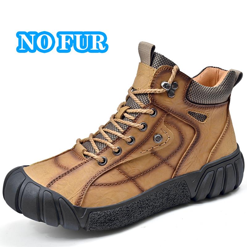 Hot Sale Men's Ankle Boots Genuine Leather Male Basic Boots Versatile Leisure Walk Outdoor Shoes High Top Warm Plush Fur Winter