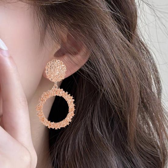 1 Pair Geometric Statement Earrings Vintage Style Sparkling Alloy Large Hollow Ring Women Girls Hoop Earrings Fashion Accessories Gift