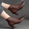 Johnature Женские ботинки на высоком каблуке с острым носком, винтажная женская обувь из натуральной кожи, универсальная темпераментная женская обувь