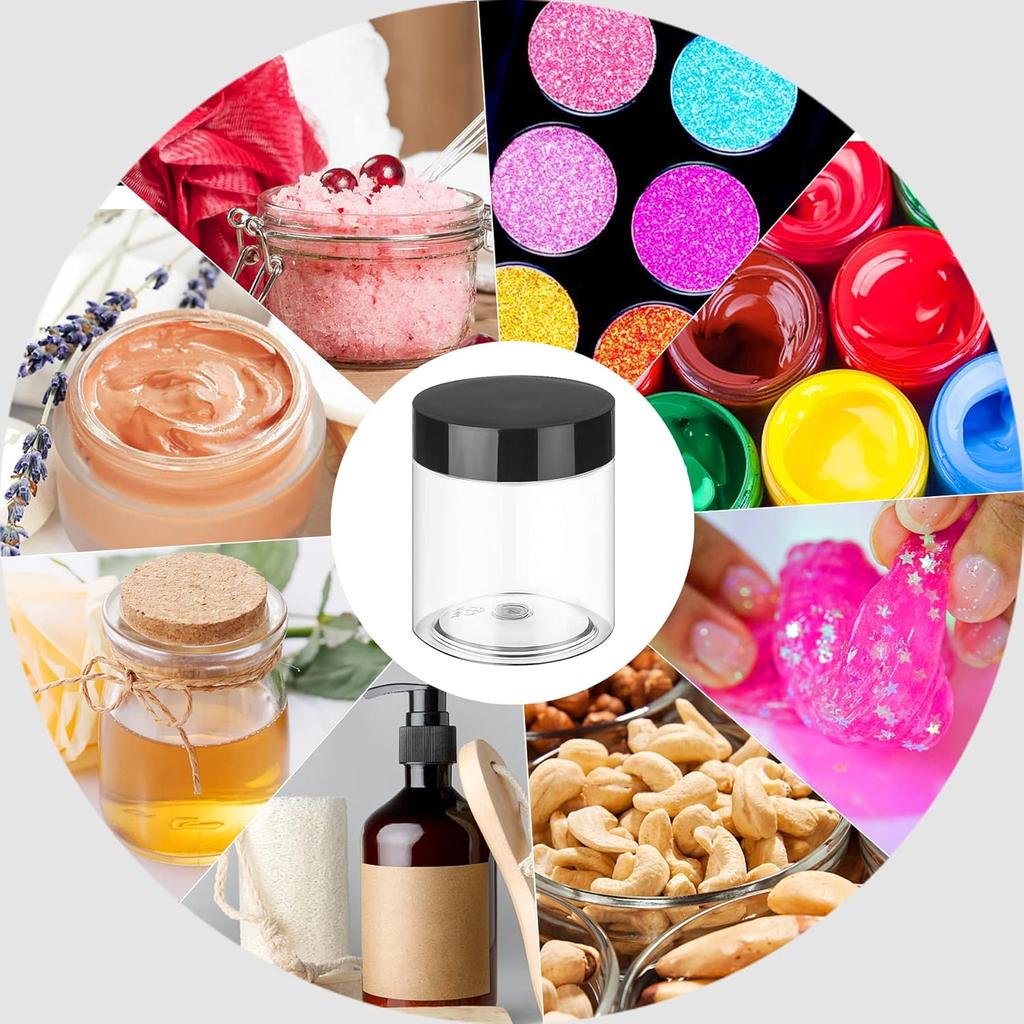 Plastic Jars with Lids 8OZ 36PCS,Small Cosmetic Slime Containers Clear Travel Round Jars Empty Refillable Sample Containers Leak Proof Pot with Black