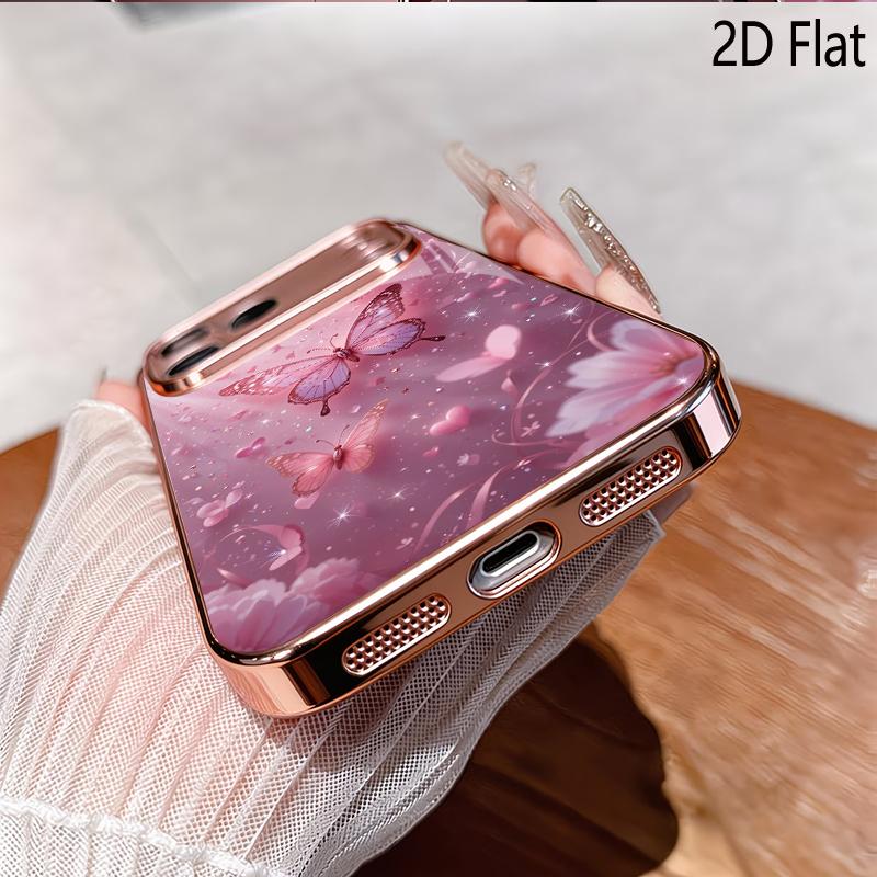 Розово-фиолетовая бабочка 2D Плоская Для iPhone17 18 16 15 14 13 12 11 Pro Max XS XR 8 7Plus Чехол для телефона Ударопрочный Защитная задняя крышка