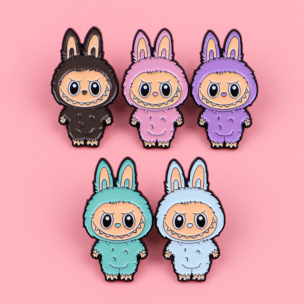 New 5 PCS Cartoon Monster Enamel Pin Anime Badges On Backpack Brooches for Women Men Lapel Pins Cosplay Accessories Party Gifts Labubu