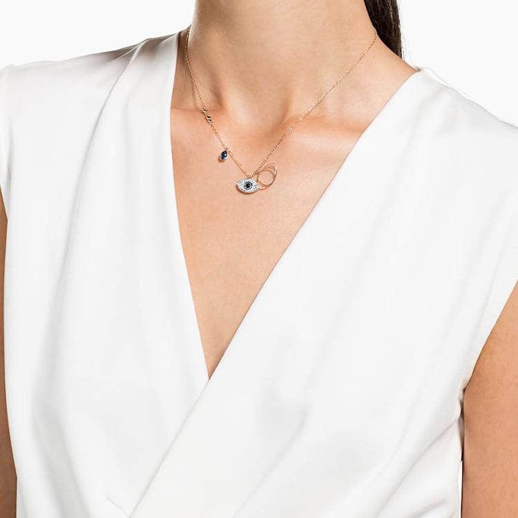 Swarovski Swa Символ Сглаз Кристалл Розовое Золото Ожерелье Женское ожерелье Синий 5172560