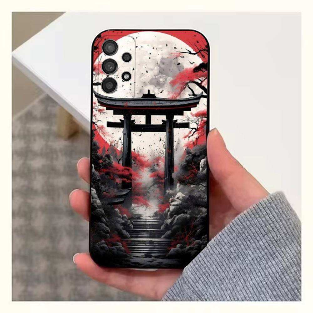 Art Style Japanese Phone Case For Samsung S22,S21,S20,S10,S9,S25,S24,S23,Ultra,FE,Plus,Lite,Soft Silicone Black